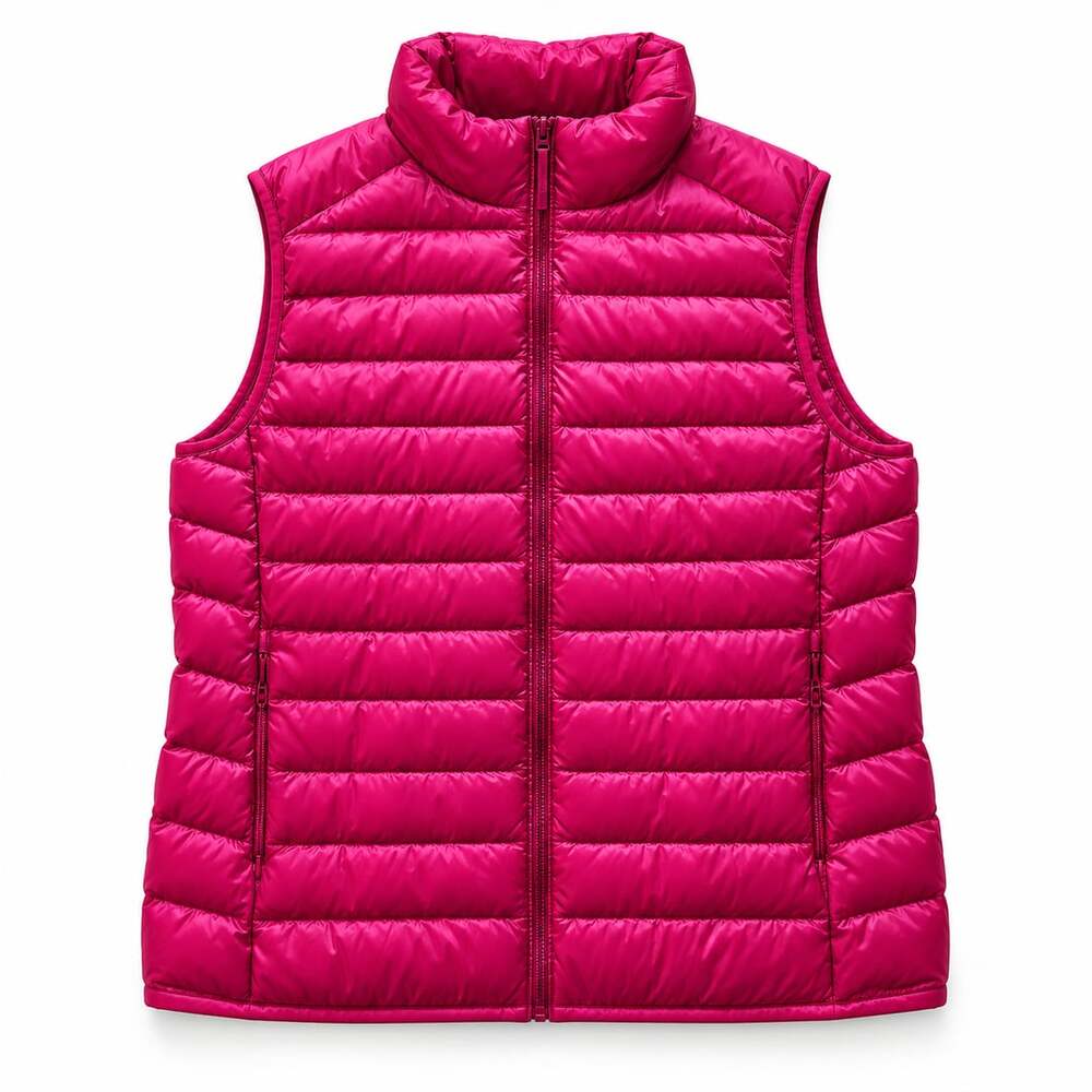 UNIQLO Down Puffer Vest Size L Raspberry Pink Lightweight Quilted Full Zip